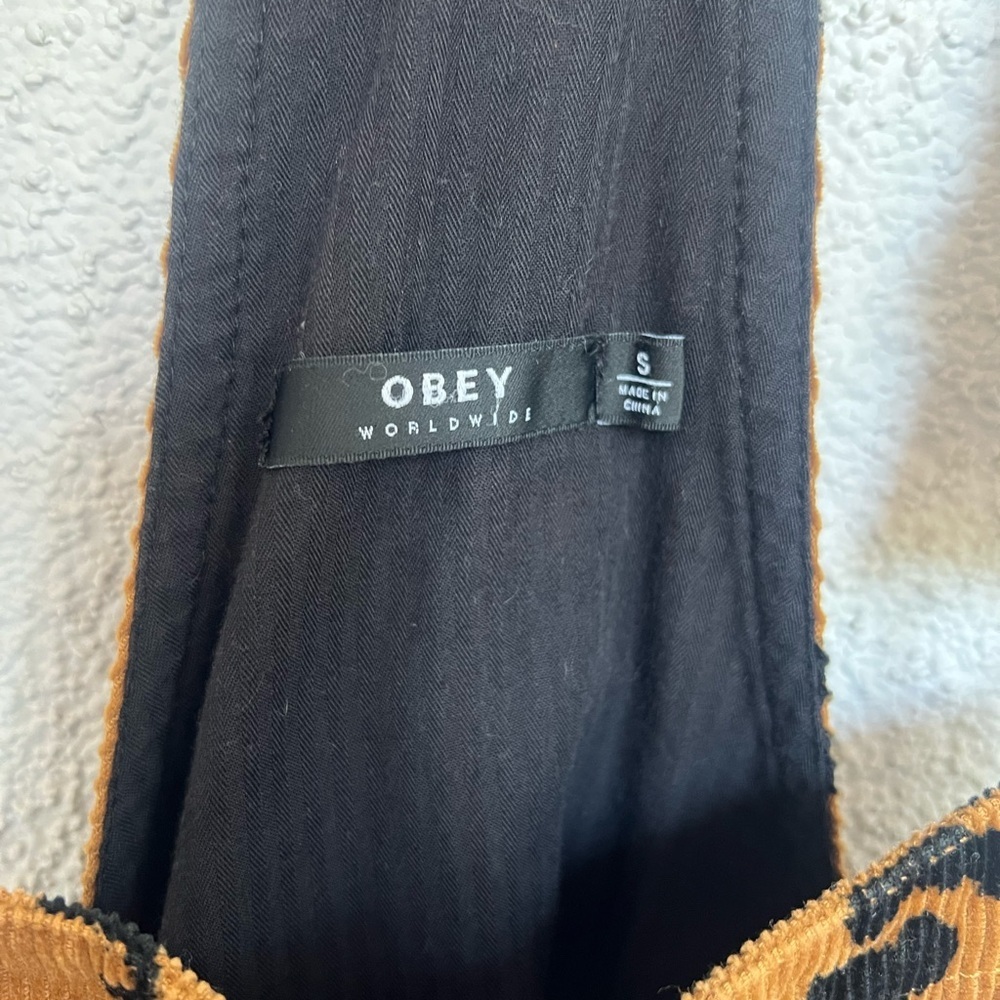 EUC Obey Overall Dress Corduroy Animal Print Womens Size small cheetah - Picture 9 of 9